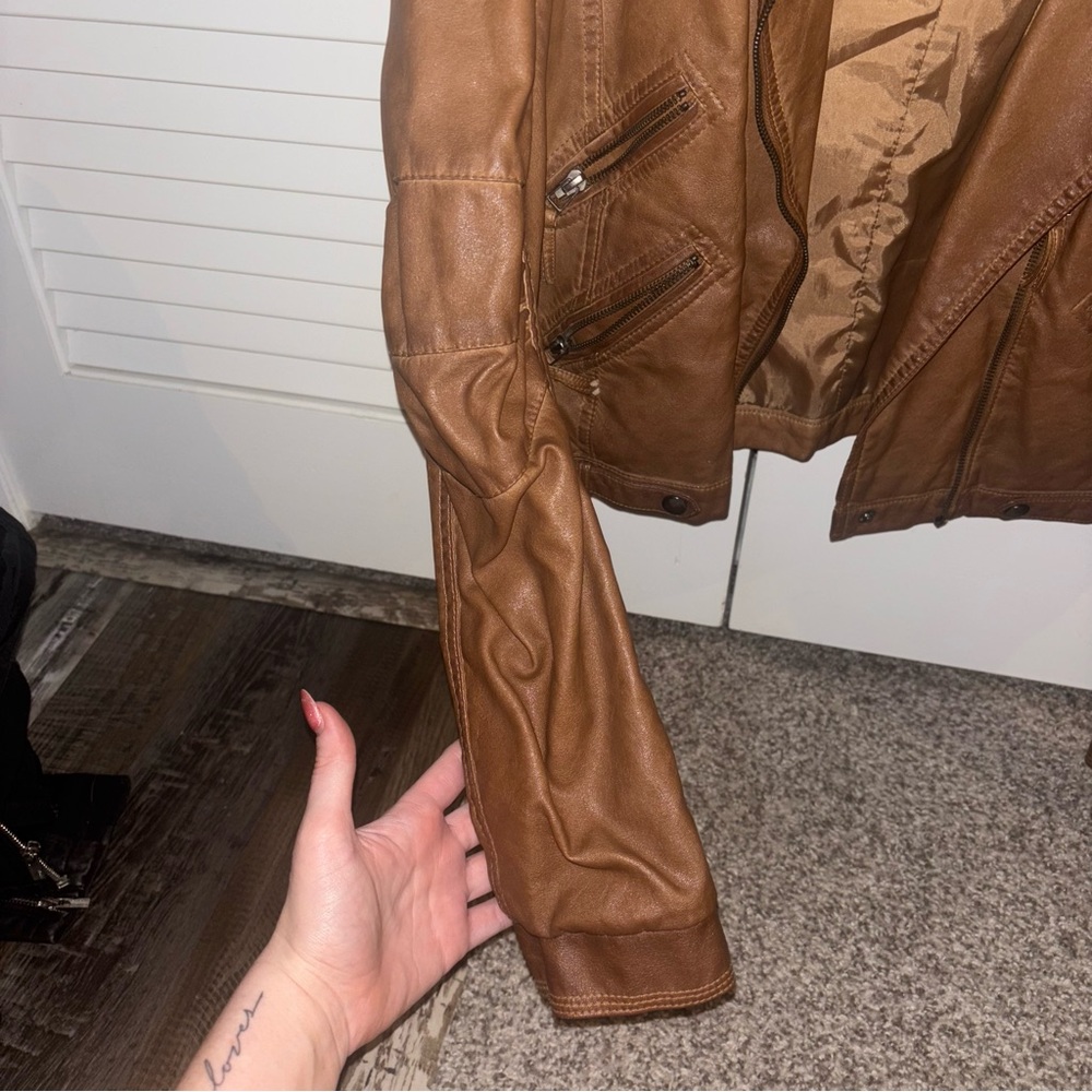 Brown Faux Leather Jacket - Picture 4 of 6